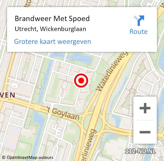 Locatie op kaart van de 112 melding: Brandweer Met Spoed Naar Utrecht, Wickenburglaan op 16 september 2020 22:25