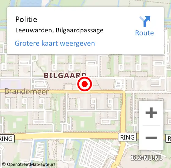 Locatie op kaart van de 112 melding: Politie Leeuwarden, Bilgaardpassage op 16 september 2020 23:38