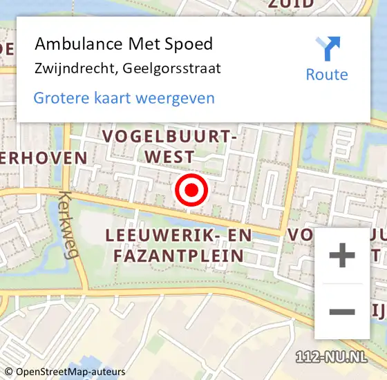 Locatie op kaart van de 112 melding: Ambulance Met Spoed Naar Zwijndrecht, Geelgorsstraat op 17 september 2020 02:36