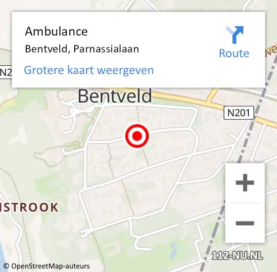 Locatie op kaart van de 112 melding: Ambulance Bentveld, Parnassialaan op 17 september 2020 09:17