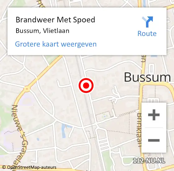 Locatie op kaart van de 112 melding: Brandweer Met Spoed Naar Bussum, Vlietlaan op 17 september 2020 09:33