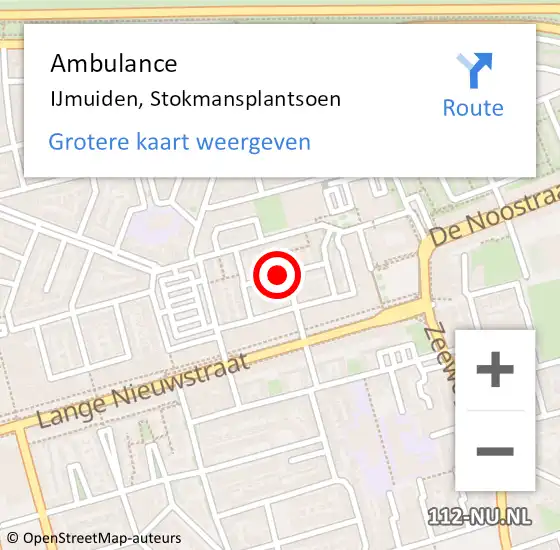 Locatie op kaart van de 112 melding: Ambulance IJmuiden, Stokmansplantsoen op 17 september 2020 10:48