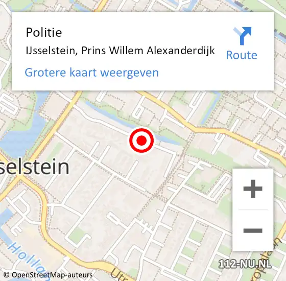 Locatie op kaart van de 112 melding: Politie IJsselstein, Prins Willem Alexanderdijk op 17 september 2020 12:31