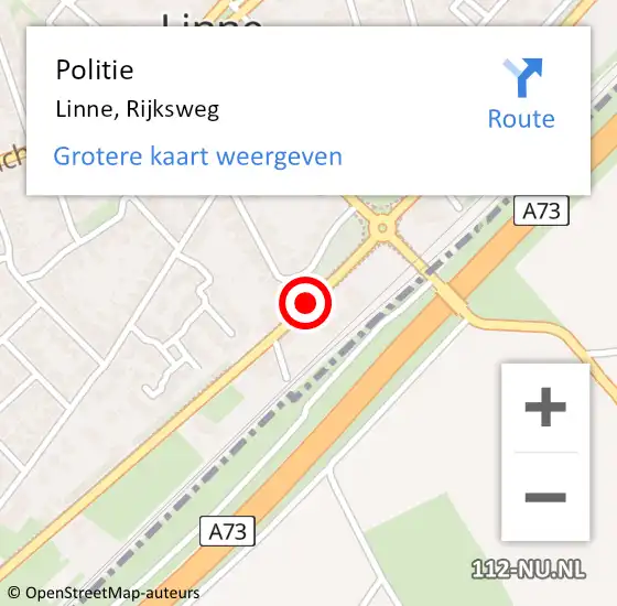Locatie op kaart van de 112 melding: Politie Linne, Rijksweg op 17 september 2020 13:00