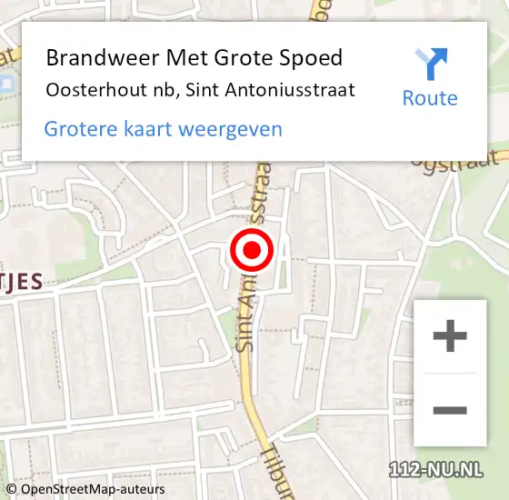 Locatie op kaart van de 112 melding: Brandweer Met Grote Spoed Naar Oosterhout nb, Sint Antoniusstraat op 17 september 2020 14:34