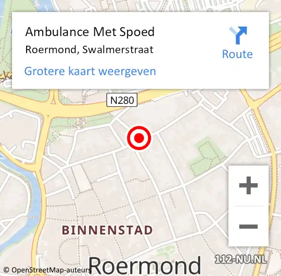 Locatie op kaart van de 112 melding: Ambulance Met Spoed Naar Roermond, Swalmerstraat op 17 september 2020 15:04