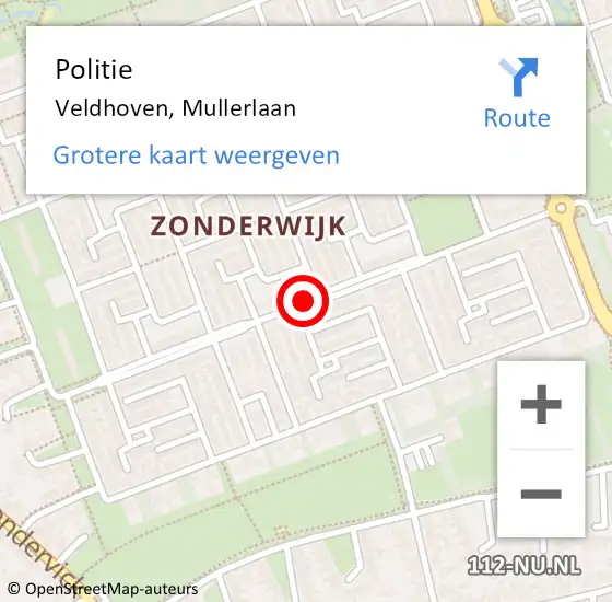 Locatie op kaart van de 112 melding: Politie Veldhoven, Mullerlaan op 17 september 2020 15:58