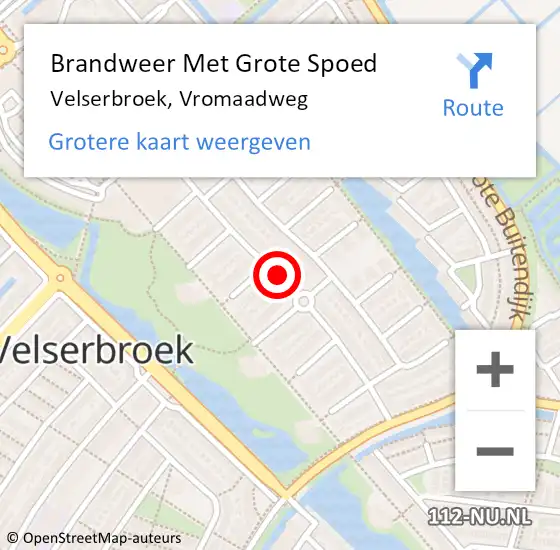 Locatie op kaart van de 112 melding: Brandweer Met Grote Spoed Naar Velserbroek, Vromaadweg op 17 september 2020 16:52