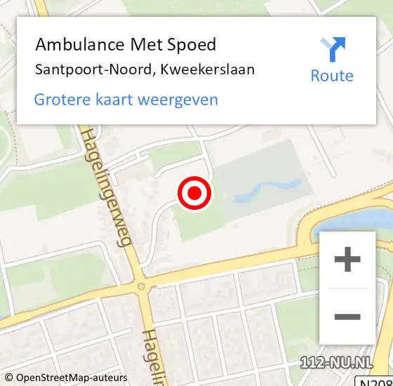 Locatie op kaart van de 112 melding: Ambulance Met Spoed Naar Santpoort-Noord, Kweekerslaan op 17 september 2020 18:00