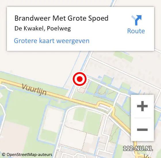 Locatie op kaart van de 112 melding: Brandweer Met Grote Spoed Naar De Kwakel, Poelweg op 17 september 2020 19:03