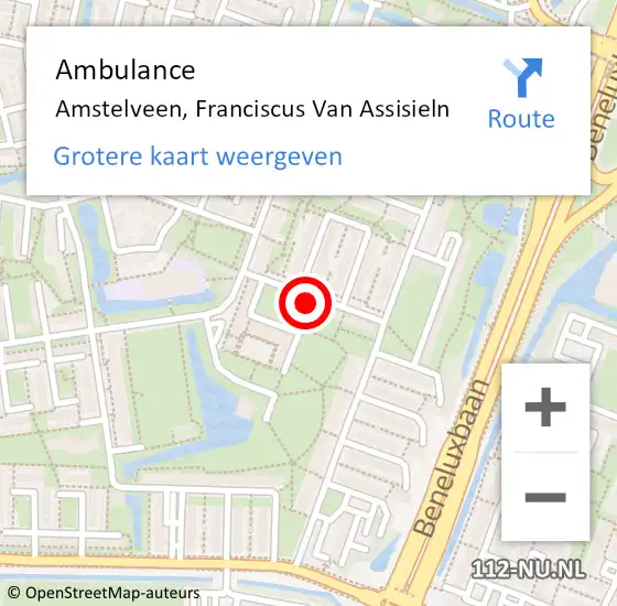 Locatie op kaart van de 112 melding: Ambulance Amstelveen, Franciscus Van Assisieln op 19 mei 2014 12:02