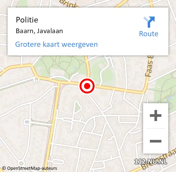 Locatie op kaart van de 112 melding: Politie Baarn, Javalaan op 18 september 2020 09:25