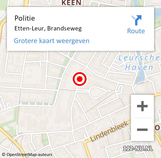 Locatie op kaart van de 112 melding: Politie Etten-Leur, Brandseweg op 18 september 2020 10:03