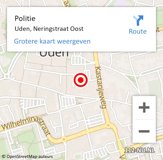 Locatie op kaart van de 112 melding: Politie Uden, Neringstraat Oost op 18 september 2020 10:59