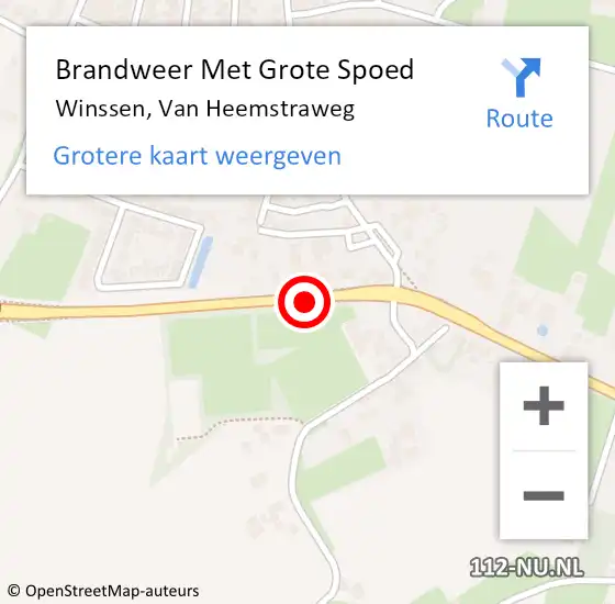 Locatie op kaart van de 112 melding: Brandweer Met Grote Spoed Naar Winssen, Van Heemstraweg op 18 september 2020 11:15