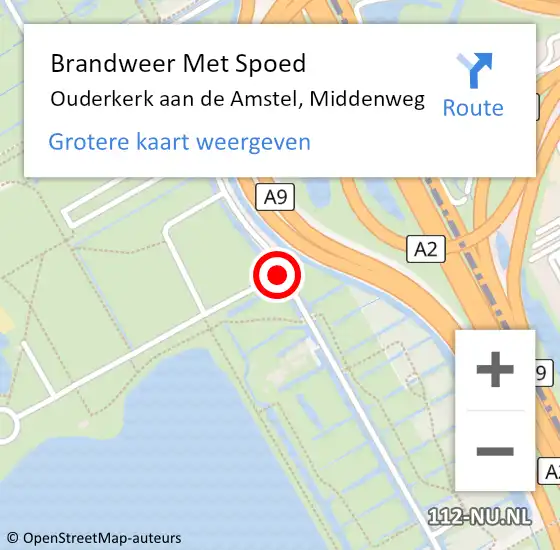 Locatie op kaart van de 112 melding: Brandweer Met Spoed Naar Ouderkerk aan de Amstel, Middenweg op 18 september 2020 11:33
