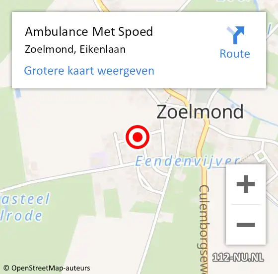 Locatie op kaart van de 112 melding: Ambulance Met Spoed Naar Zoelmond, Eikenlaan op 18 september 2020 12:07