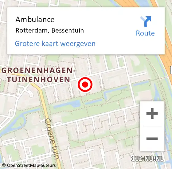 Locatie op kaart van de 112 melding: Ambulance Rotterdam, Bessentuin op 18 september 2020 12:22