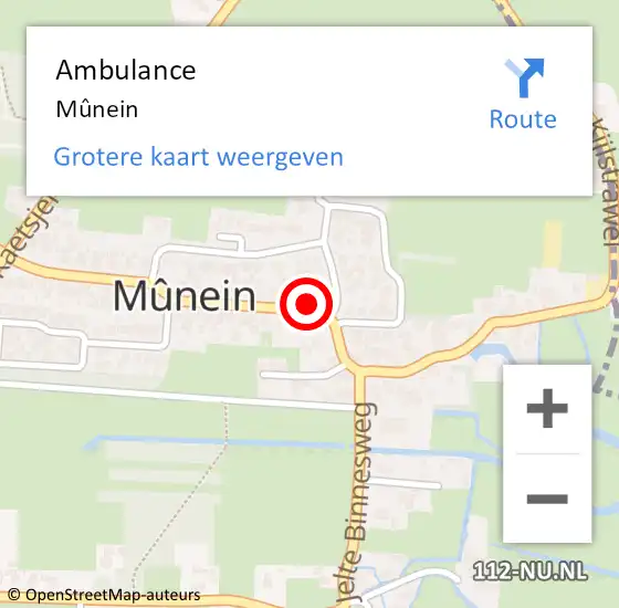 Locatie op kaart van de 112 melding: Ambulance Mûnein op 18 september 2020 12:27