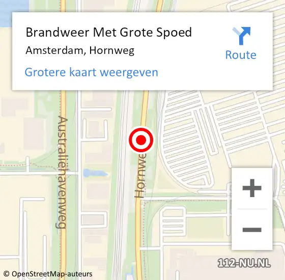 Locatie op kaart van de 112 melding: Brandweer Met Grote Spoed Naar Amsterdam, Hornweg op 18 september 2020 13:06
