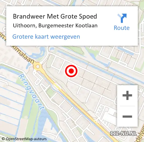 Locatie op kaart van de 112 melding: Brandweer Met Grote Spoed Naar Uithoorn, Burgemeester Kootlaan op 18 september 2020 13:55