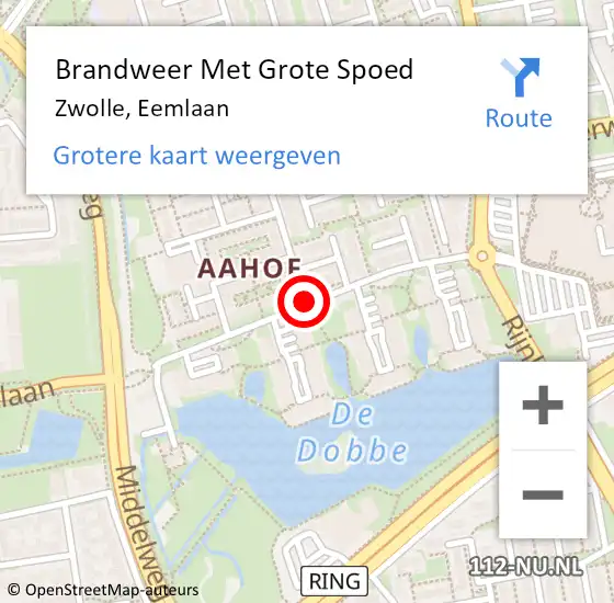 Locatie op kaart van de 112 melding: Brandweer Met Grote Spoed Naar Zwolle, Eemlaan op 18 september 2020 14:04