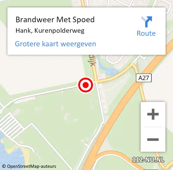 Locatie op kaart van de 112 melding: Brandweer Met Spoed Naar Hank, Kurenpolderweg op 18 september 2020 16:00