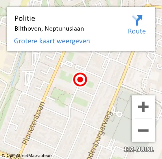 Locatie op kaart van de 112 melding: Politie Bilthoven, Neptunuslaan op 18 september 2020 16:16