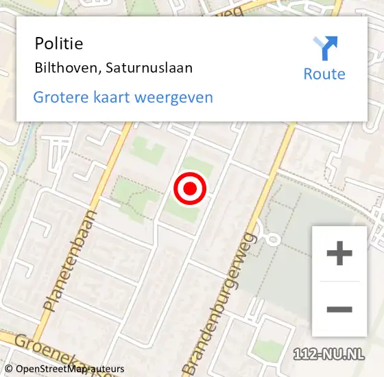 Locatie op kaart van de 112 melding: Politie Bilthoven, Saturnuslaan op 18 september 2020 16:19