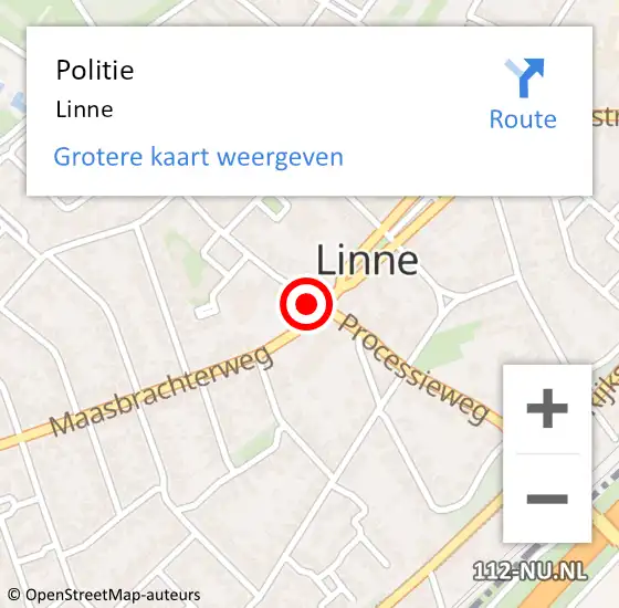 Locatie op kaart van de 112 melding: Politie Linne op 18 september 2020 16:26