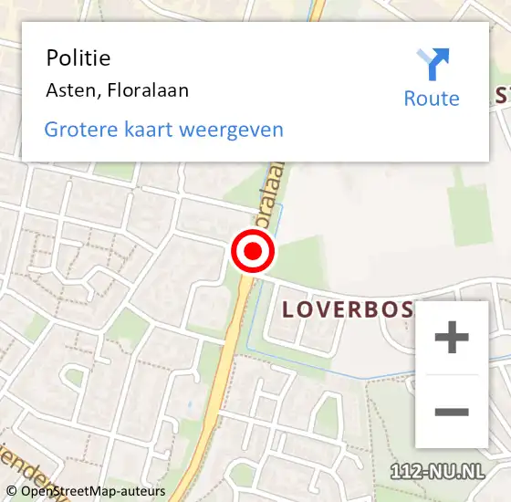 Locatie op kaart van de 112 melding: Politie Asten, Floralaan op 18 september 2020 16:37