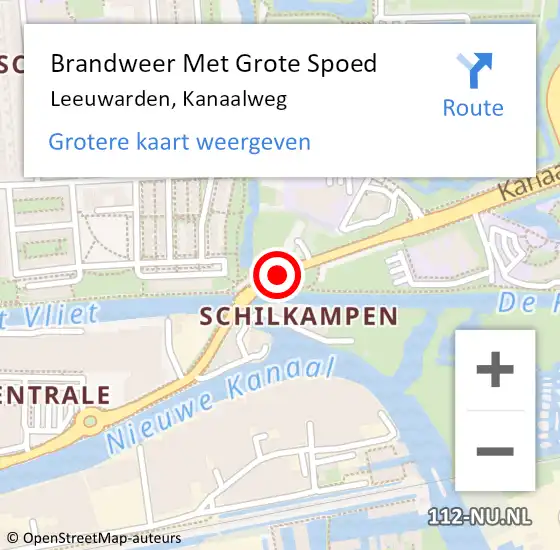 Locatie op kaart van de 112 melding: Brandweer Met Grote Spoed Naar Leeuwarden, Kanaalweg op 19 mei 2014 13:10