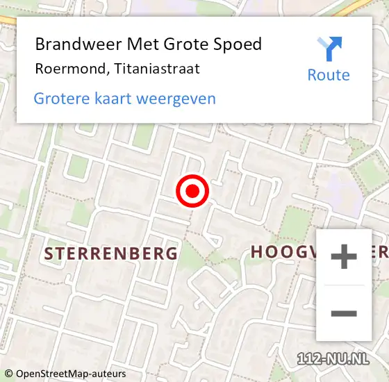 Locatie op kaart van de 112 melding: Brandweer Met Grote Spoed Naar Roermond, Titaniastraat op 18 september 2020 19:15