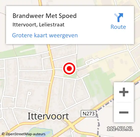 Locatie op kaart van de 112 melding: Brandweer Met Spoed Naar Ittervoort, Leliestraat op 19 september 2020 01:10