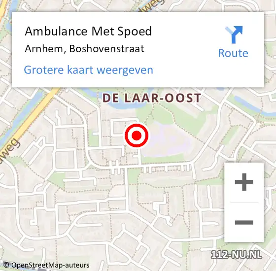 Locatie op kaart van de 112 melding: Ambulance Met Spoed Naar Arnhem, Boshovenstraat op 19 september 2020 03:33