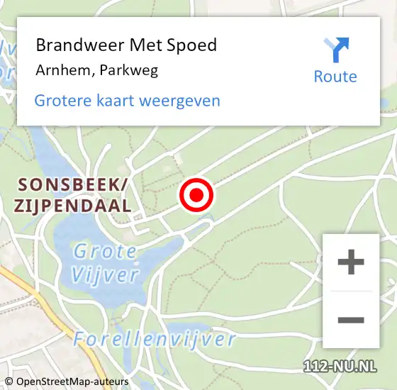 Locatie op kaart van de 112 melding: Brandweer Met Spoed Naar Arnhem, Parkweg op 19 september 2020 09:55