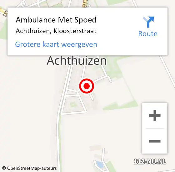 Locatie op kaart van de 112 melding: Ambulance Met Spoed Naar Achthuizen, Kloosterstraat op 19 september 2020 10:24