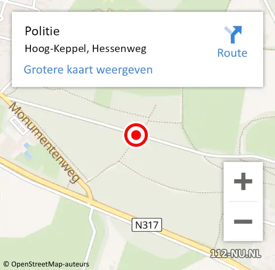 Locatie op kaart van de 112 melding: Politie Hoog-Keppel, Hessenweg op 19 september 2020 13:10