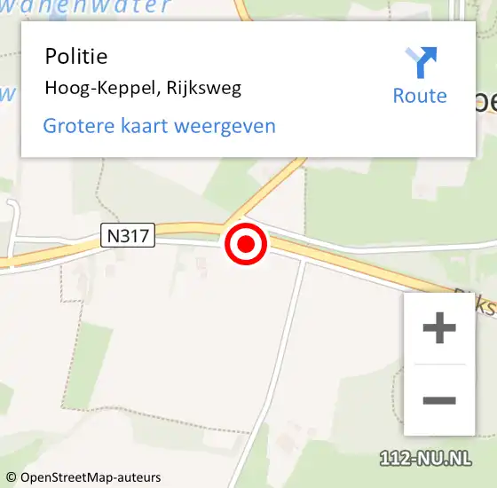 Locatie op kaart van de 112 melding: Politie Hoog-Keppel, Rijksweg op 19 september 2020 13:16
