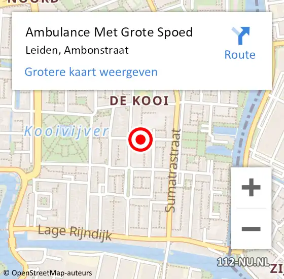 Locatie op kaart van de 112 melding: Ambulance Met Grote Spoed Naar Leiden, Ambonstraat op 19 september 2020 13:34