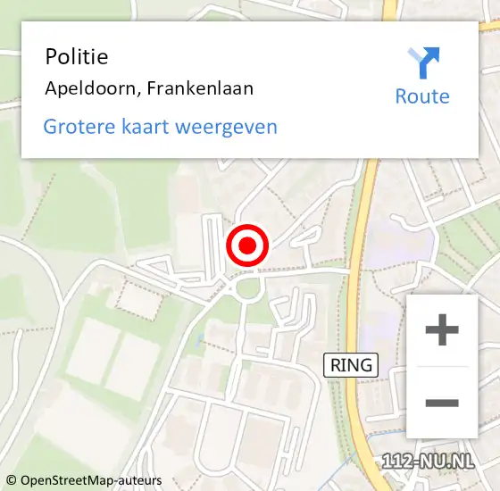Locatie op kaart van de 112 melding: Politie Apeldoorn, Frankenlaan op 19 september 2020 14:03