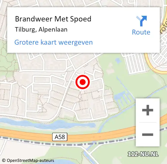 Locatie op kaart van de 112 melding: Brandweer Met Spoed Naar Tilburg, Alpenlaan op 19 september 2020 16:27