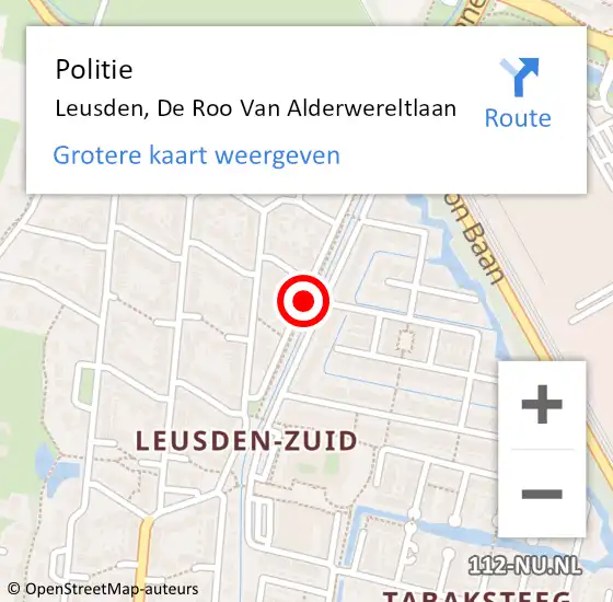 Locatie op kaart van de 112 melding: Politie Leusden, De Roo Van Alderwereltlaan op 19 september 2020 17:07