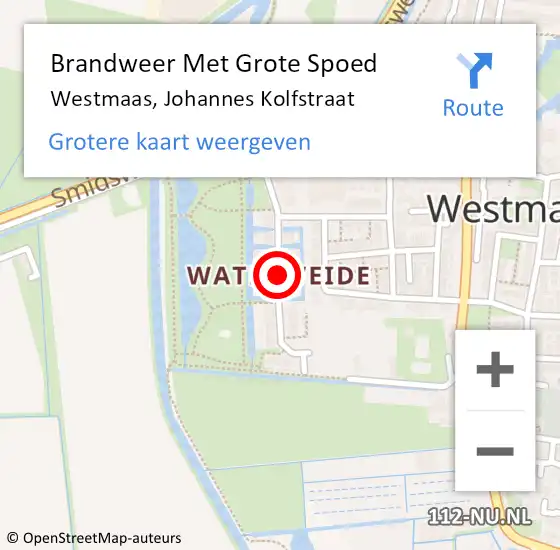 Locatie op kaart van de 112 melding: Brandweer Met Grote Spoed Naar Westmaas, Johannes Kolfstraat op 19 september 2020 17:35