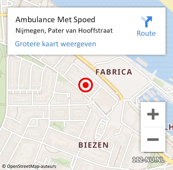 Locatie op kaart van de 112 melding: Ambulance Met Spoed Naar Nijmegen, Pater van Hooffstraat op 19 september 2020 17:52