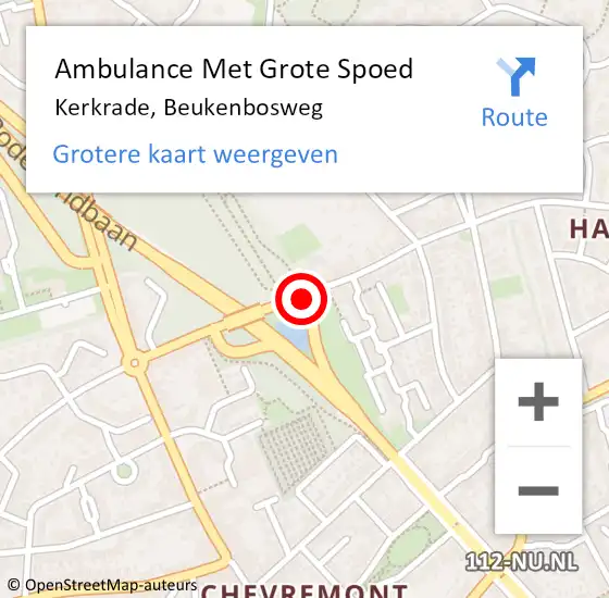 Locatie op kaart van de 112 melding: Ambulance Met Grote Spoed Naar Kerkrade, Beukenbosweg op 19 september 2020 18:51