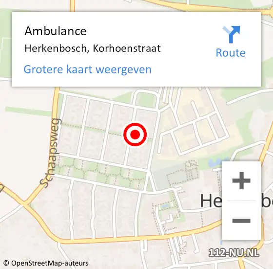 Locatie op kaart van de 112 melding: Ambulance Herkenbosch, Korhoenstraat op 19 mei 2014 14:53