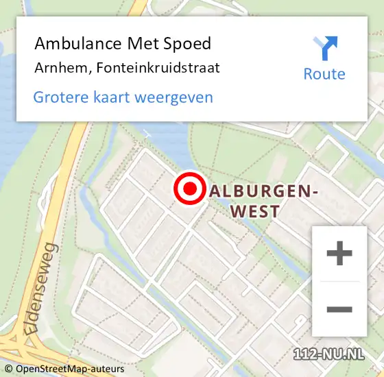 Locatie op kaart van de 112 melding: Ambulance Met Spoed Naar Arnhem, Fonteinkruidstraat op 19 september 2020 20:00