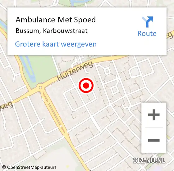 Locatie op kaart van de 112 melding: Ambulance Met Spoed Naar Bussum, Karbouwstraat op 19 mei 2014 14:56