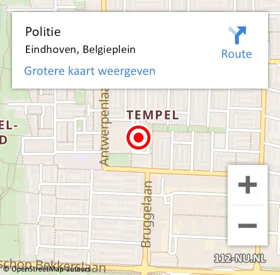 Locatie op kaart van de 112 melding: Politie Eindhoven, Belgieplein op 19 september 2020 20:45